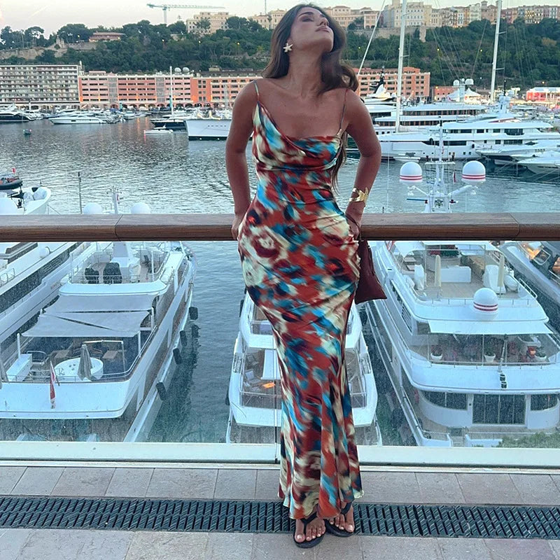 Colorful Satin Maxi Dress - Skylar