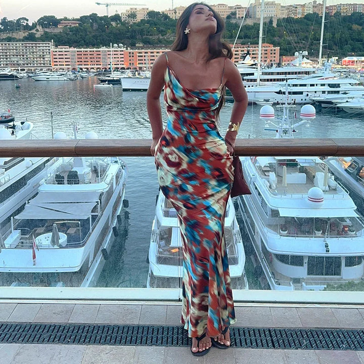 Colorful Satin Maxi Dress - Skylar