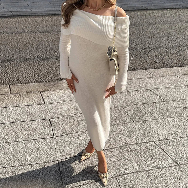 Knitted midi dress with off-shoulder - Liri