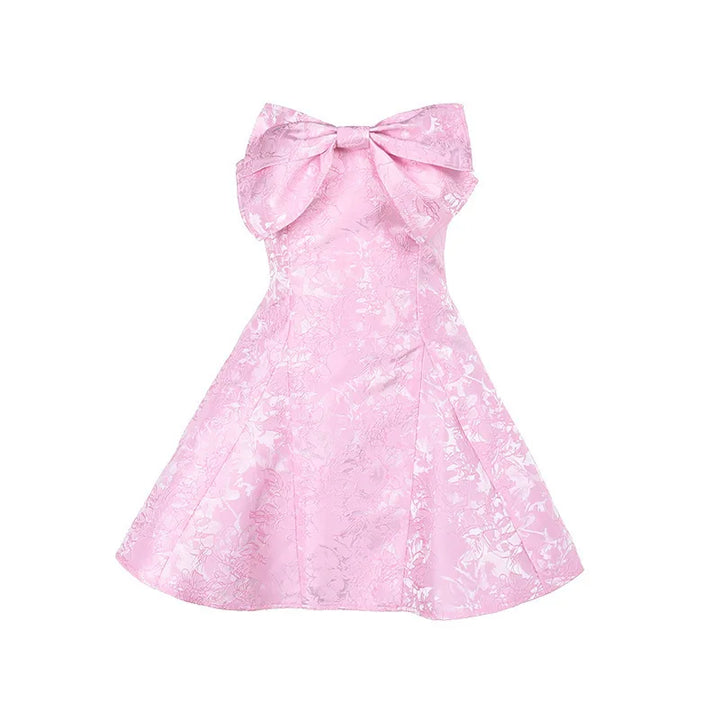 Mini Strapless A-Line Dress with Bow and Floral Embroidery Detail - Alina