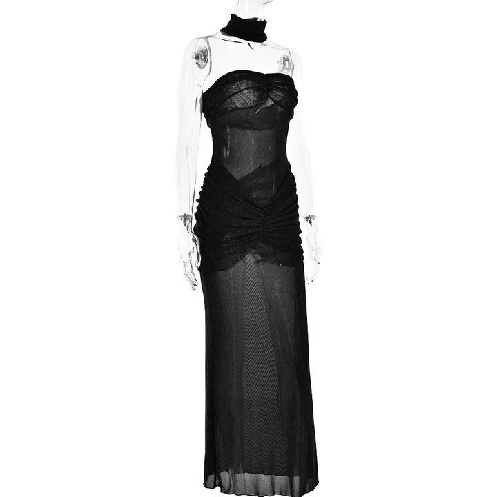 Strapless Maxi Dress with Glitter Mesh and Ruching Detail - Haisley