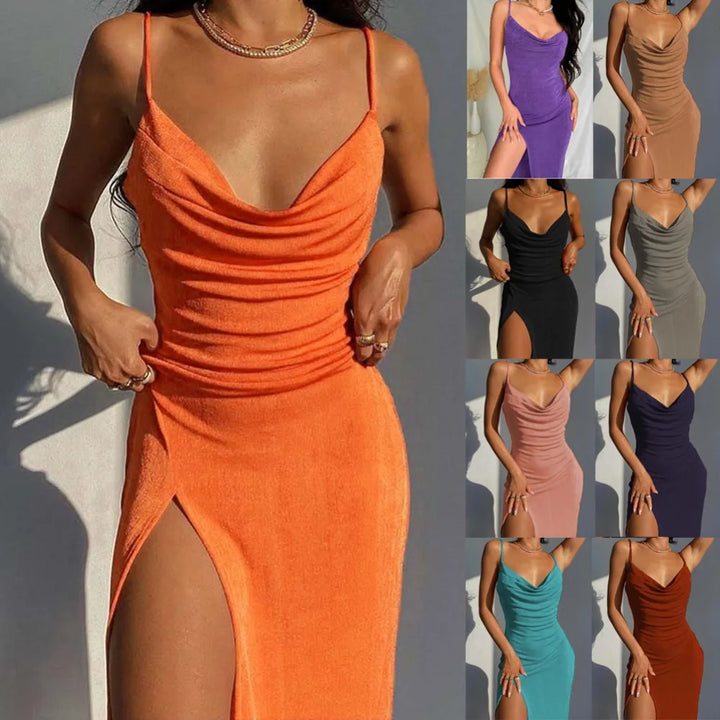 Summer midi knitted dress with slit decoration - Smile
