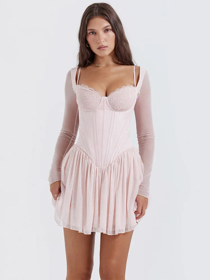 Chiffon mini dress with corset design - ROSIE