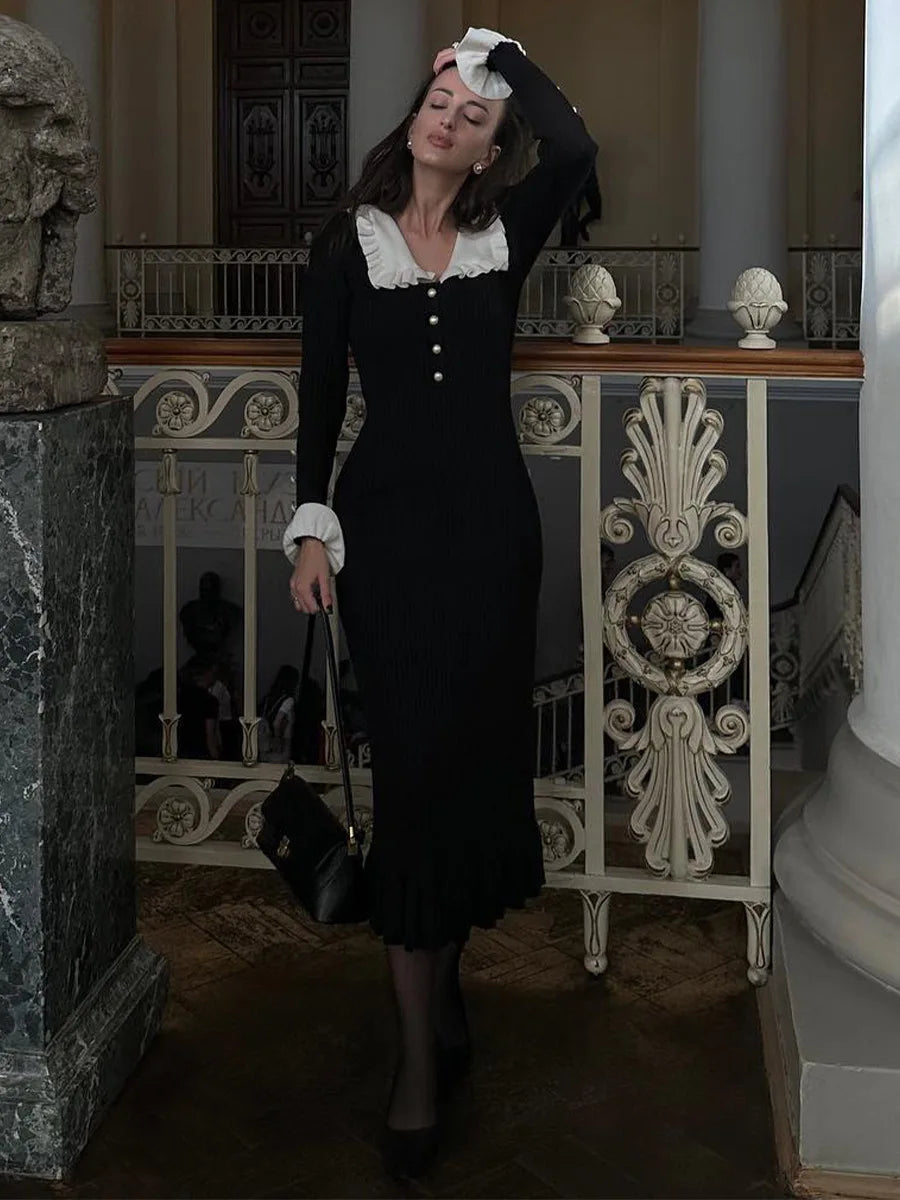 Vintage Style Knitted Midi Dress - Love