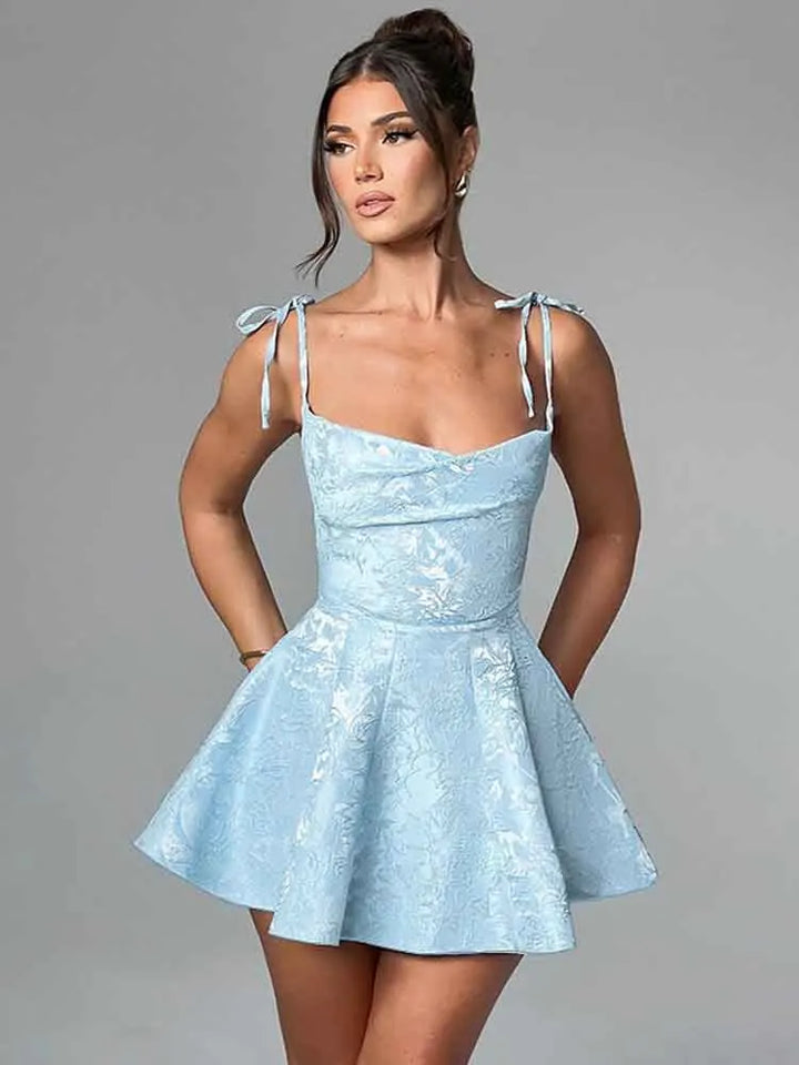 A-line mini dress with tie straps and floral embroidery detail - Marisol