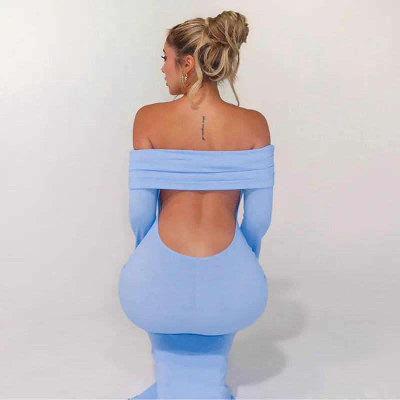 Off-Shoulder Maxi Dress with Open Back - GIZEL