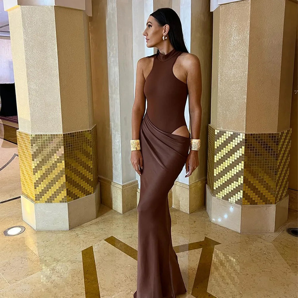 Maxi Dress with Fitted Bodysuit and Satin Skirt - Maris