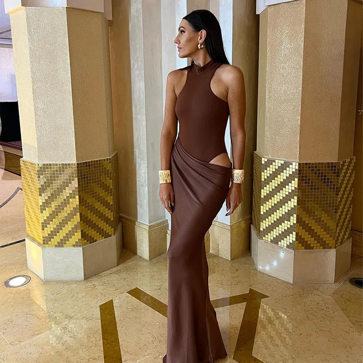Maxi Dress with Fitted Bodysuit and Satin Skirt - Maris
