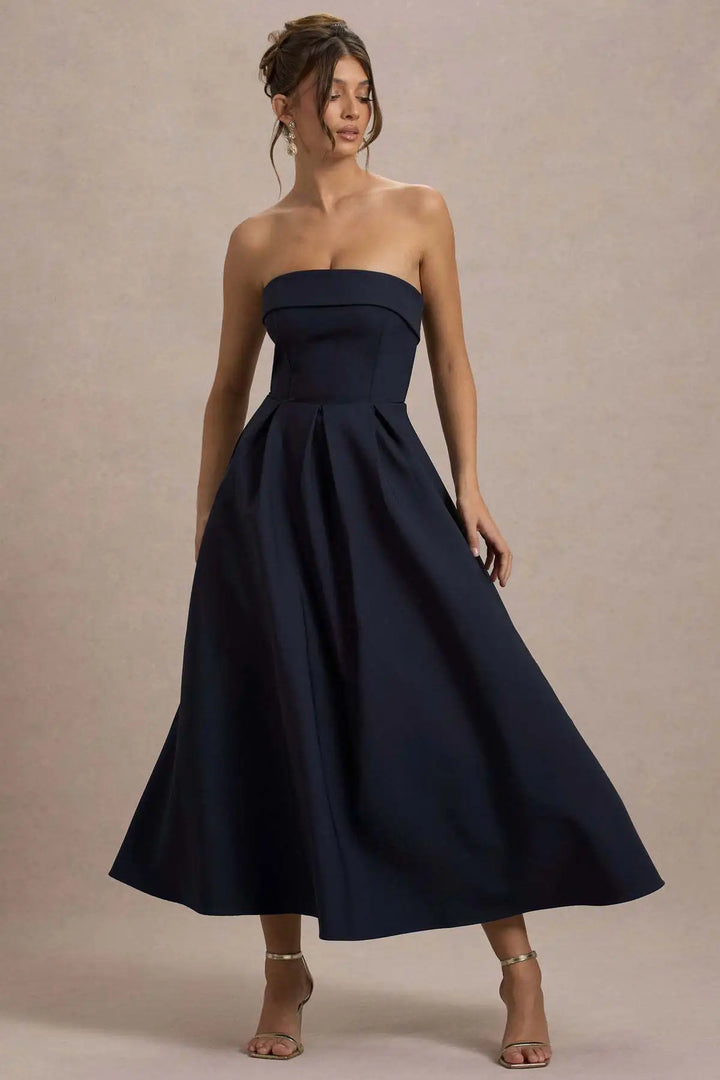 Elegant strapless midi dress - Sandra