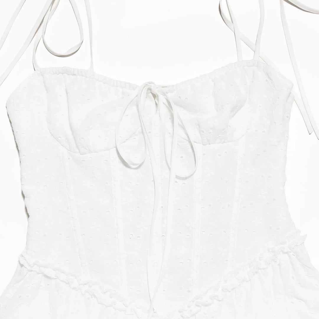 A-Line Mini Dress with Embroidery and Tie Straps - GAYA