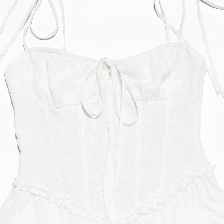 A-Line Mini Dress with Embroidery and Tie Straps - GAYA