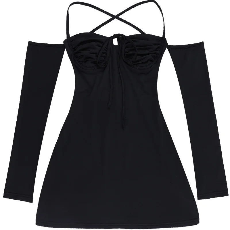 Off-Shoulder Mini Dress with Chest Tie Detail - Romy