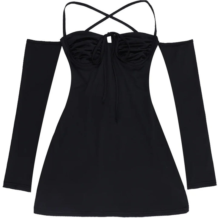 Off-Shoulder Mini Dress with Chest Tie Detail - Romy