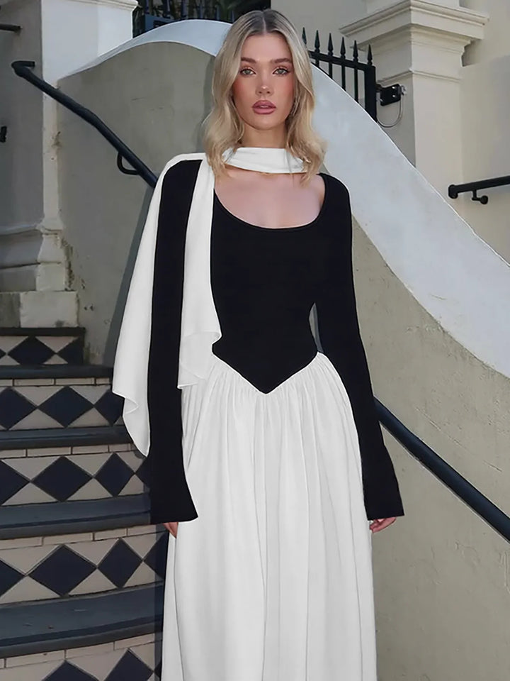 Maxi Dress with Scarf Decoration - NESSIA