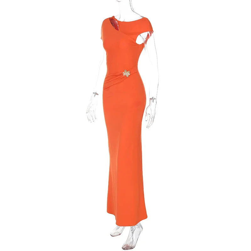 Maxi Open Back Dress with Flower Buckle Detail - Marina