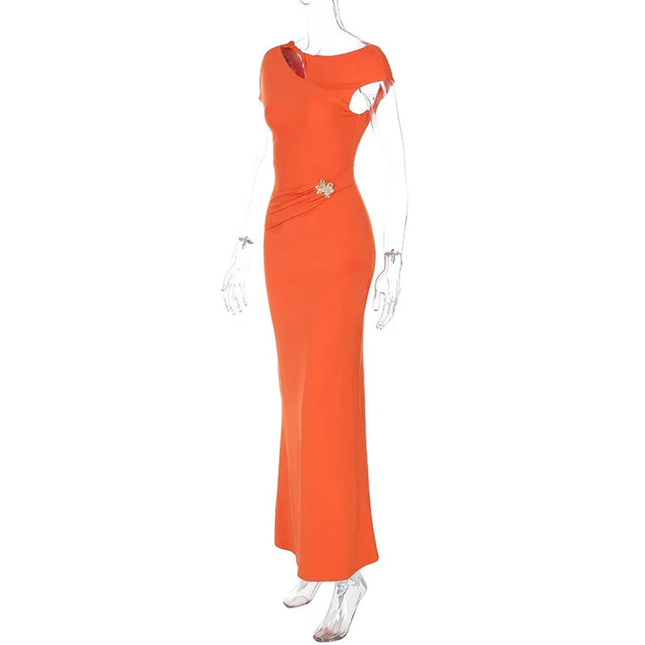 Maxi Open Back Dress with Flower Buckle Detail - Marina
