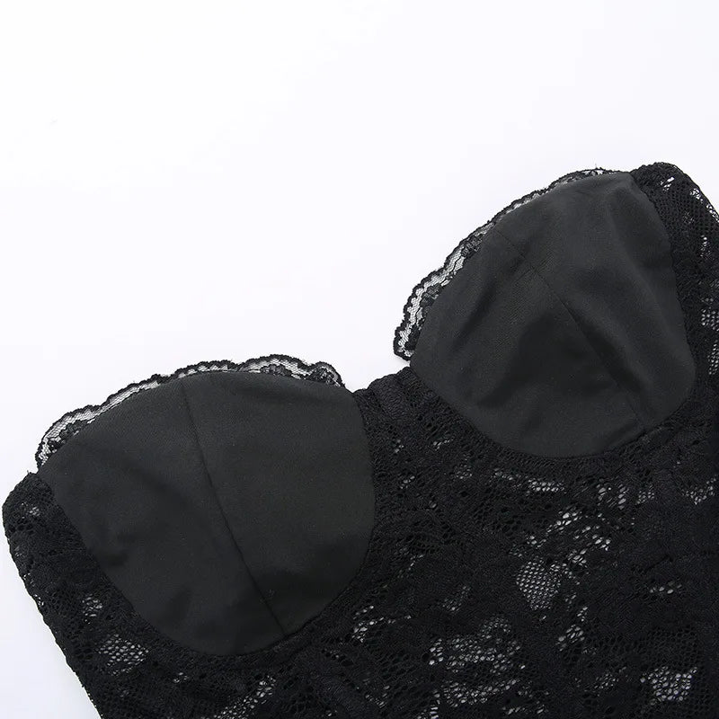 Strapless short pants jumpsuit with lace corset detail - Alex