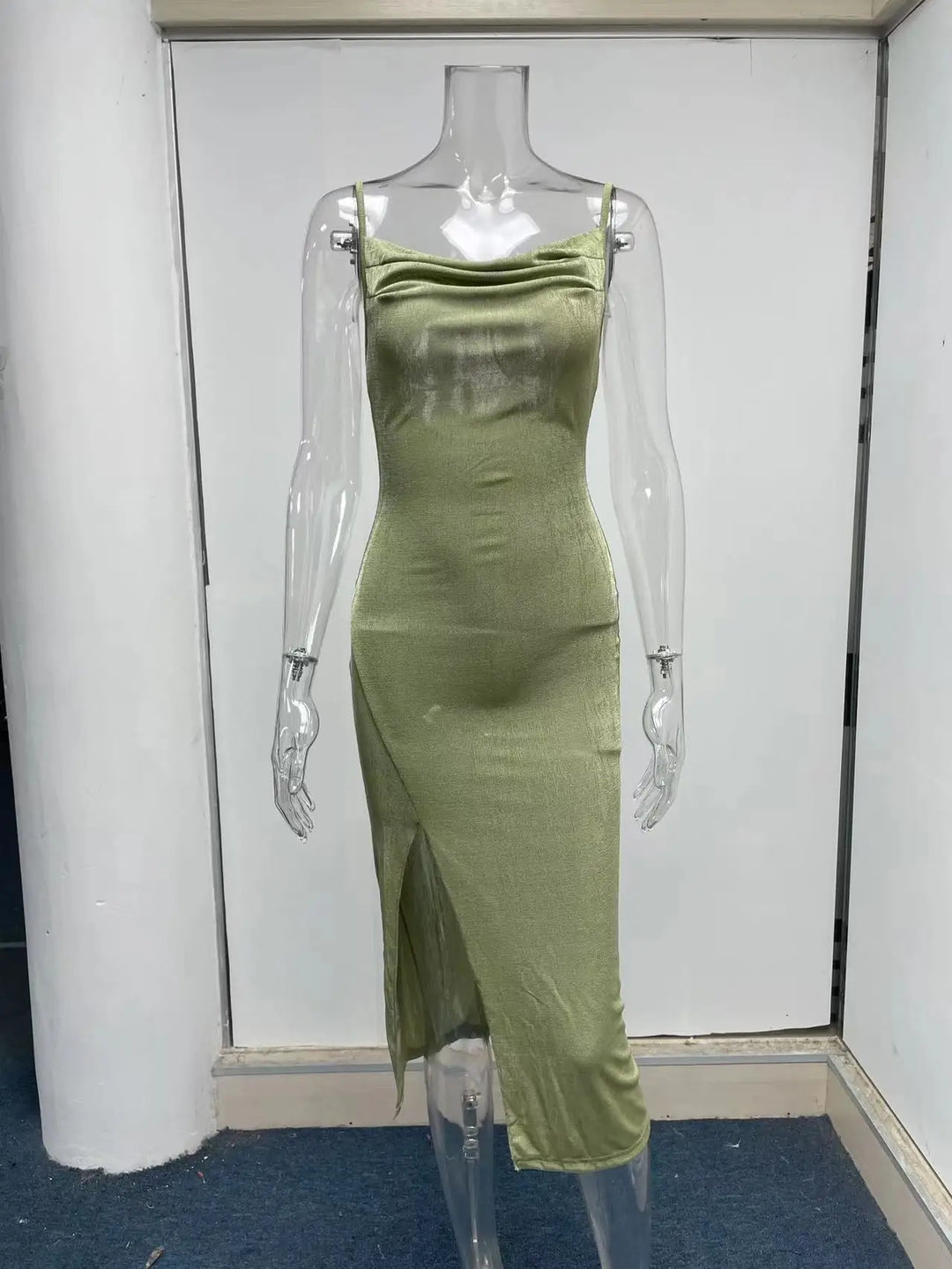 Summer midi knitted dress with slit decoration - Smile