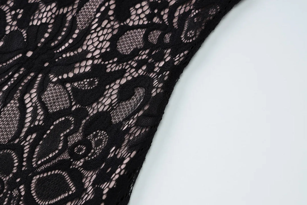 Lace mini dress with turtleneck collar and button decoration - Kimora