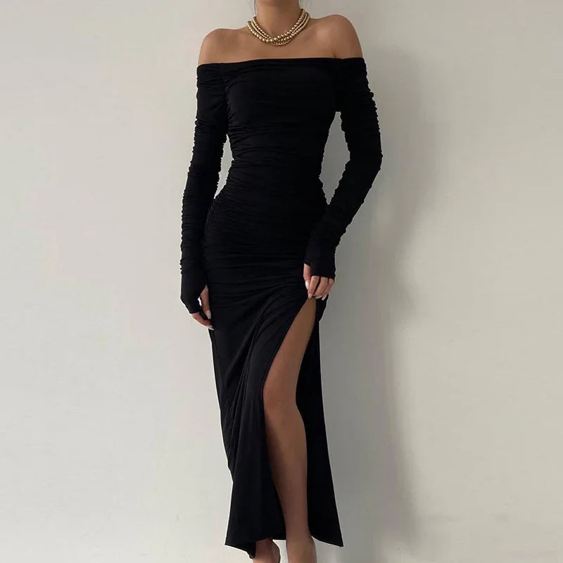 Maxi dress with ruching and slit decoration - MARINA