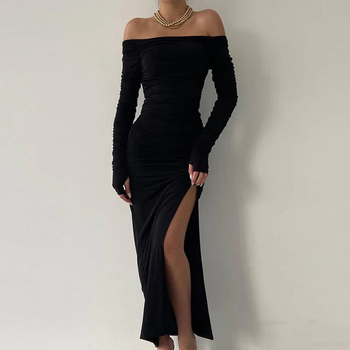 Maxi dress with ruching and slit decoration - MARINA