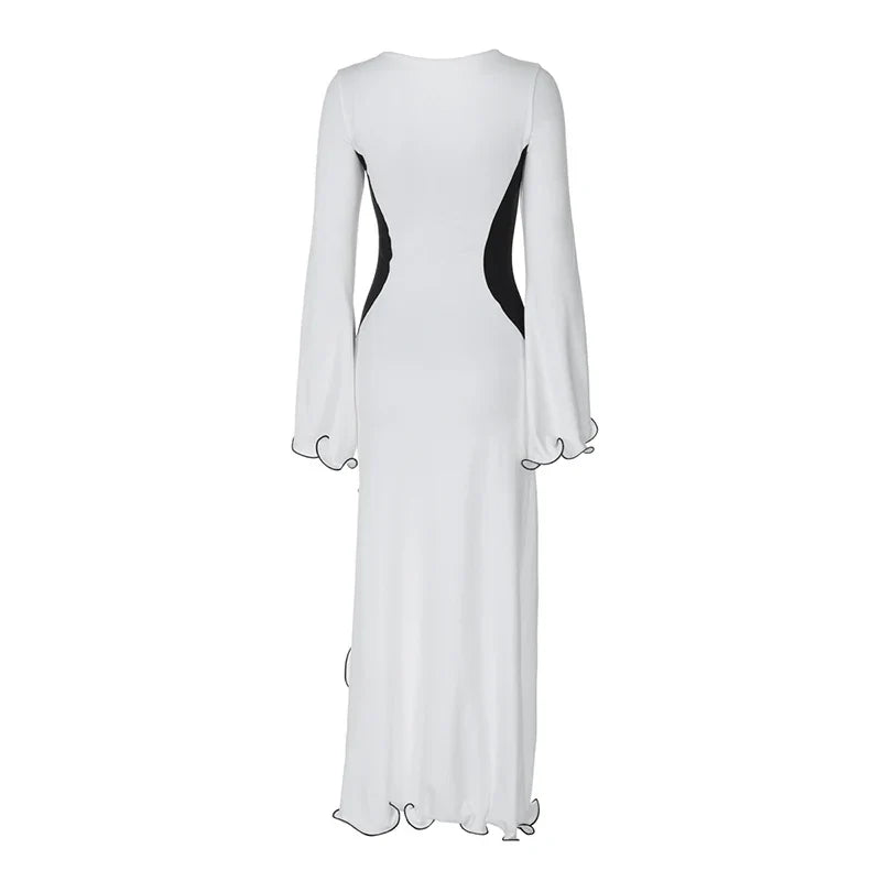 Ruffled maxi dress with slit and bell sleeves design - Georgia