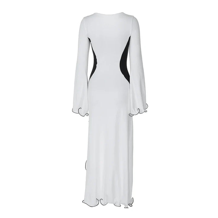 Ruffled maxi dress with slit and bell sleeves design - Georgia