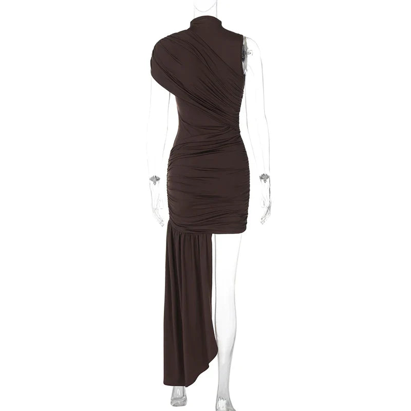Mini dress with ruching and asymmetrical design decorated with a train - Jay
