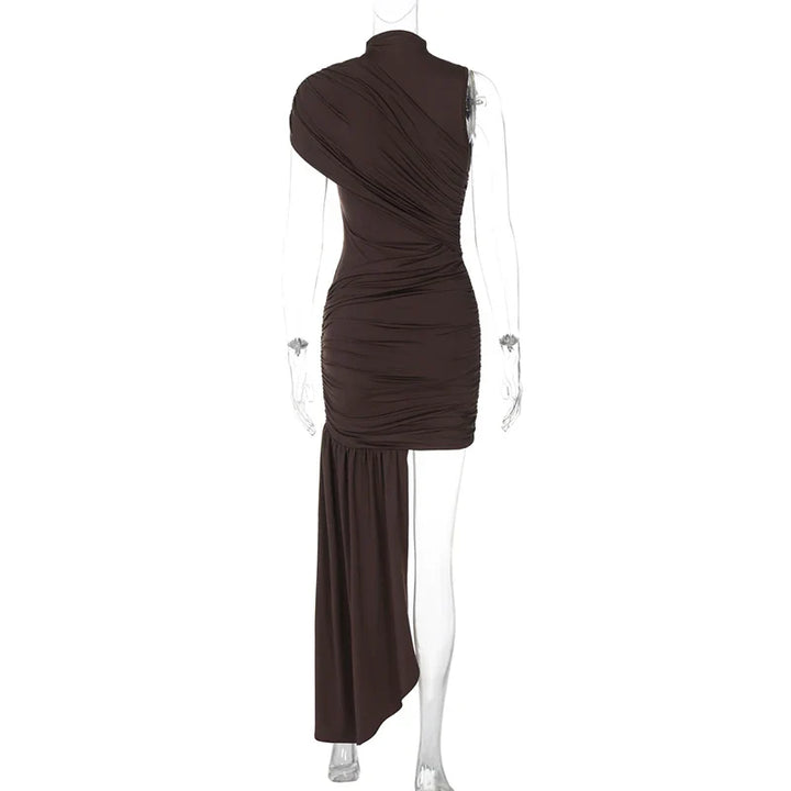 Mini dress with ruching and asymmetrical design decorated with a train - Jay