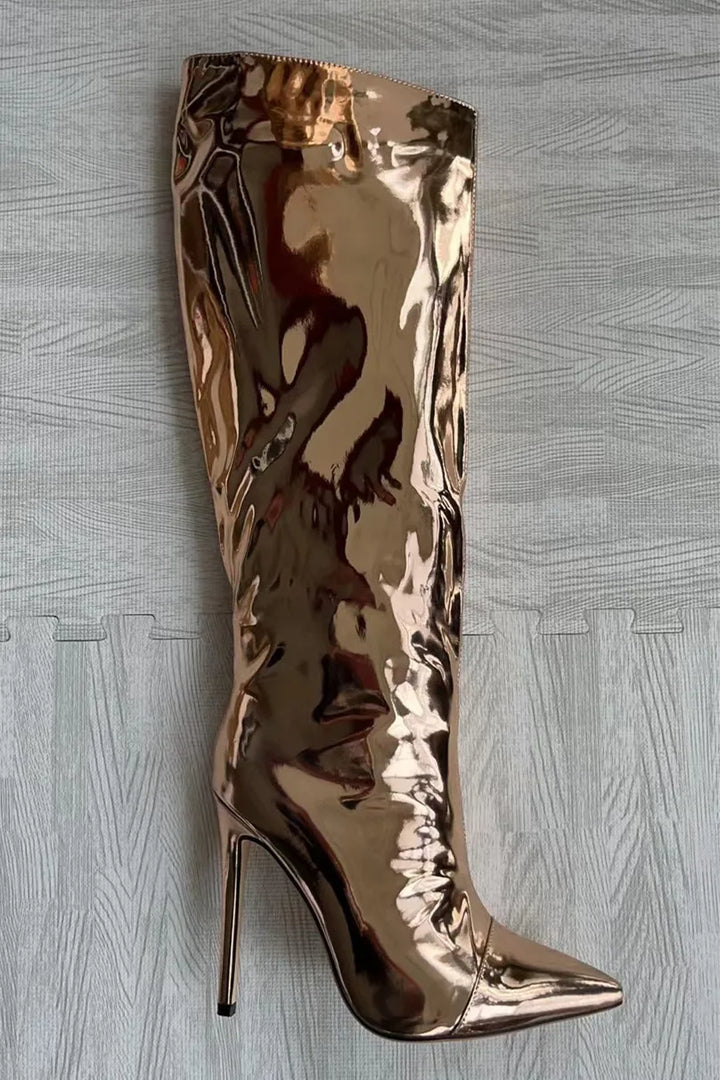 High Pointed Toe Heel Boots with Glossy Leather Design - Sloane