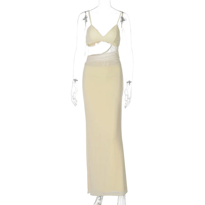 Maxi mesh dress with lining, featuring cutout and open back design - Jane