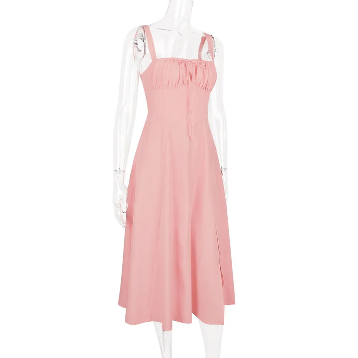 Summer Midi Dress with Rustic Design and Slit Decoration - Angelica