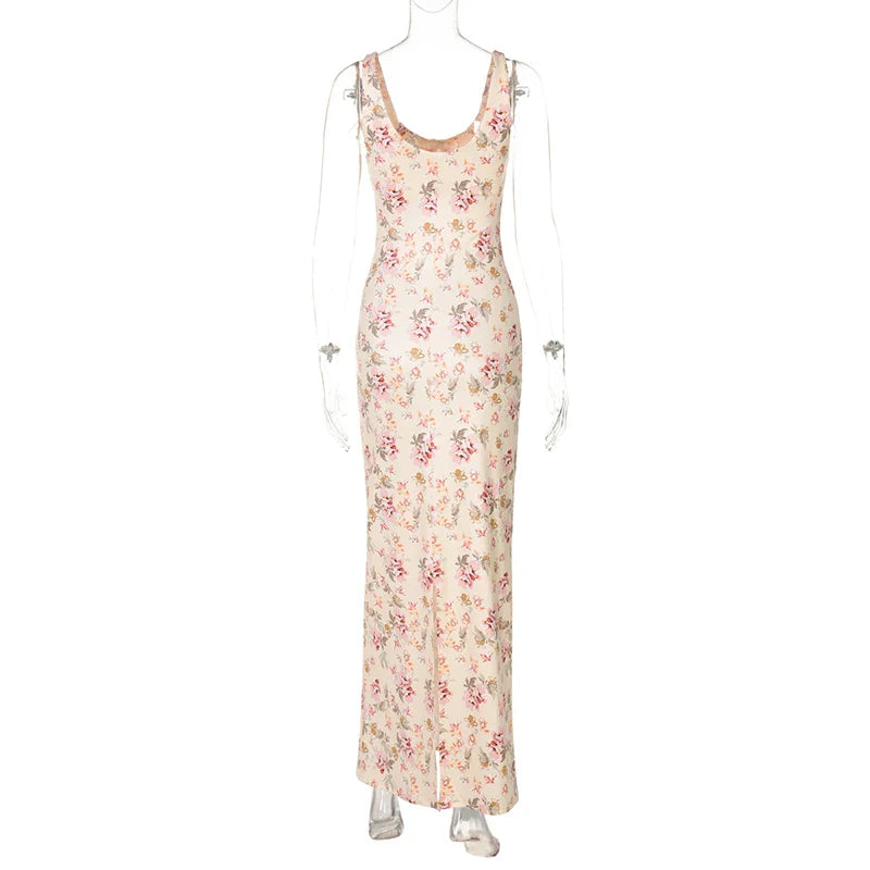 Fitted floral maxi dress with open back - Felicia