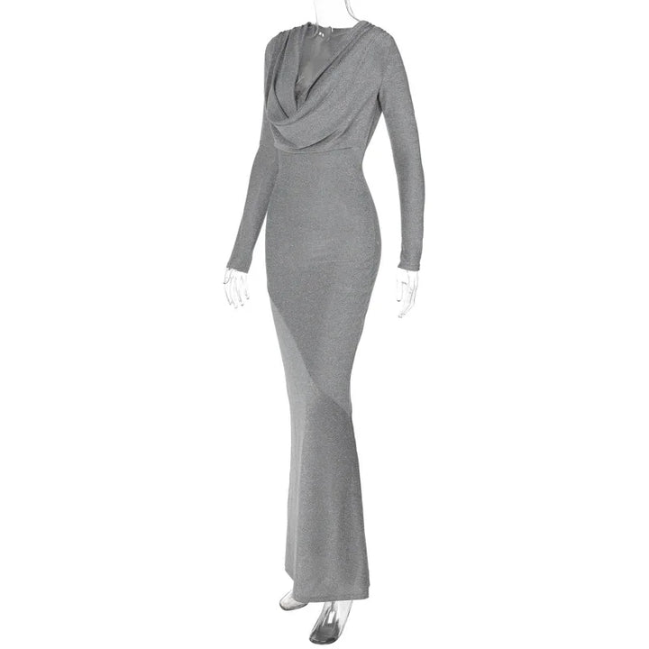 Maxi evening dress with sequins and deep neckline - Laura