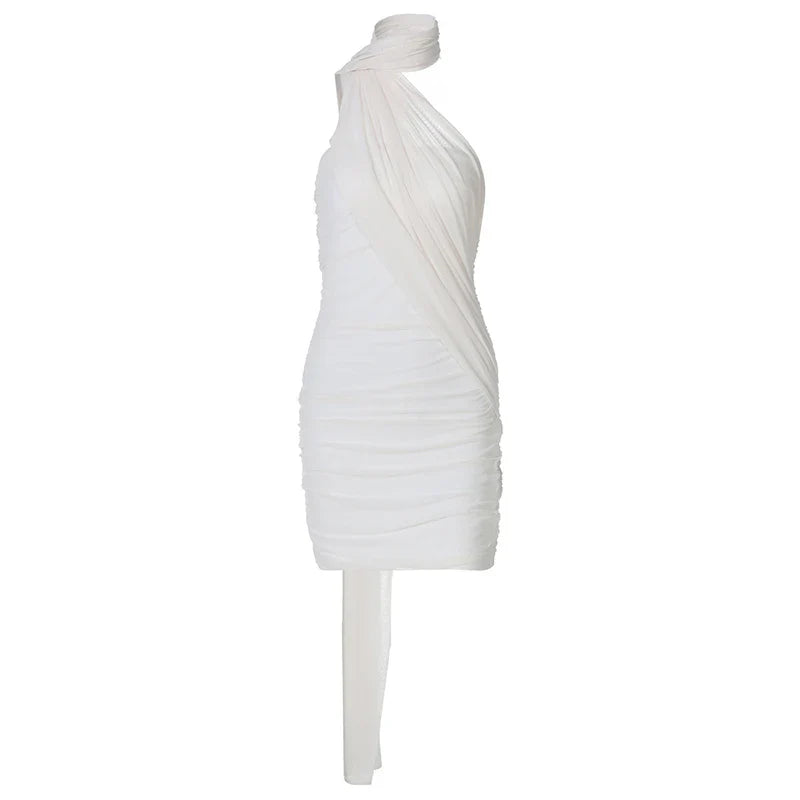 Mini Dress with Pleats and Scarf Detail - Kala