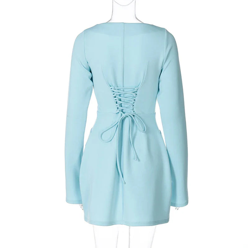 Tailored A-line mini dress with back tie waist and pocket detail - Yar