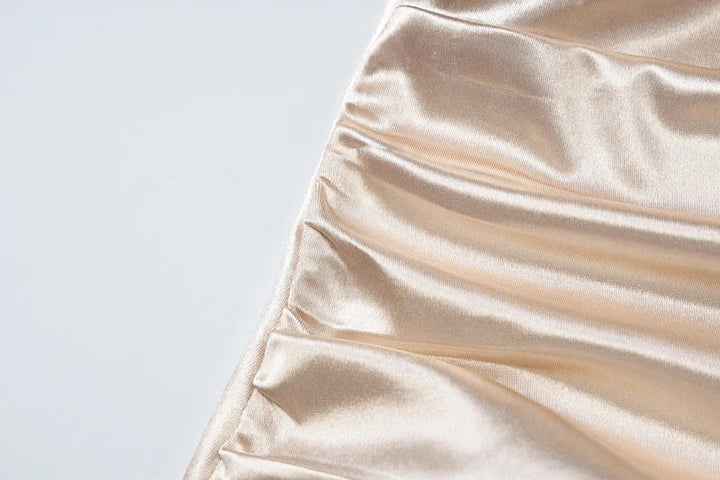 Open Back Satin Maxi Dress with Slit and Matching Scarf Decoration - Felicia