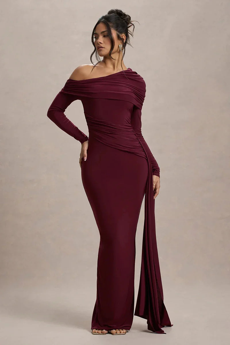 Off-shoulder maxi dress with ruching and ruffle detail - Miguel