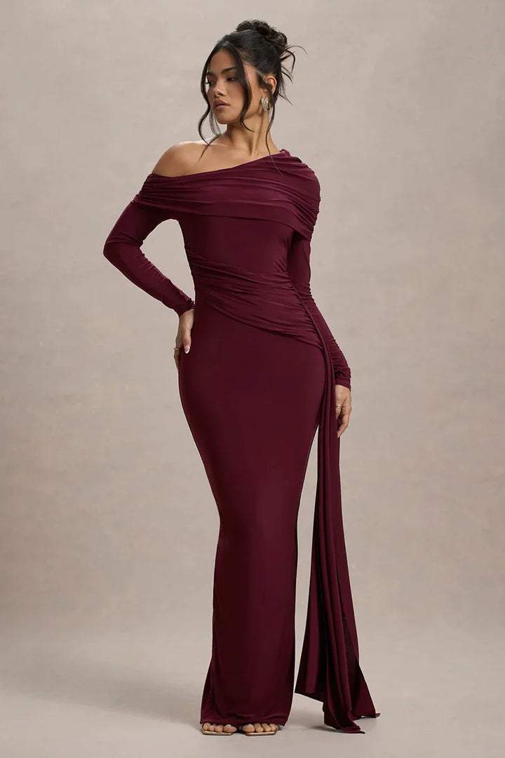 Off-shoulder maxi dress with ruching and ruffle detail - Miguel
