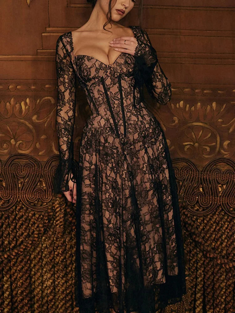 Lace maxi dress with corset design - Nuriel