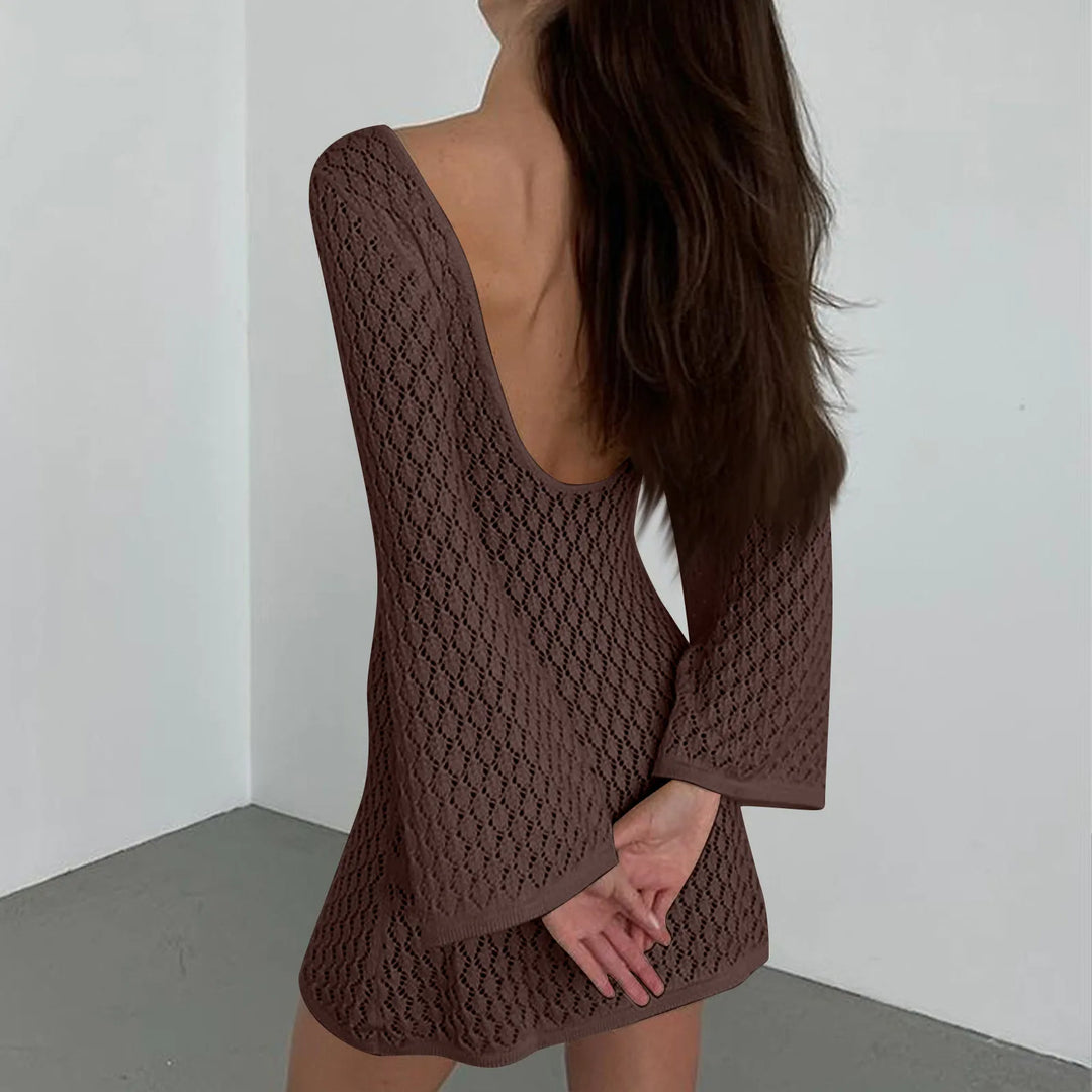 Knitted Mini Beach Dress with Open Back - Keira