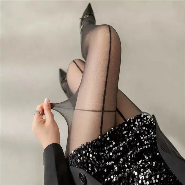 Thin transparent tights with stripe design