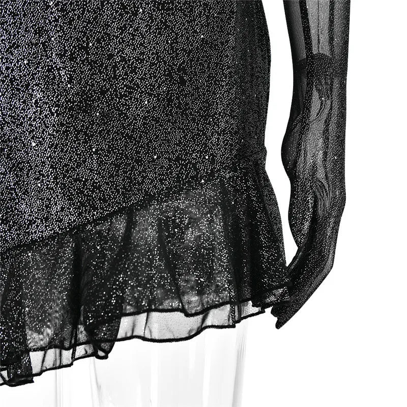 Sequin mini dress with ruffle design and matching gloves - Brooke
