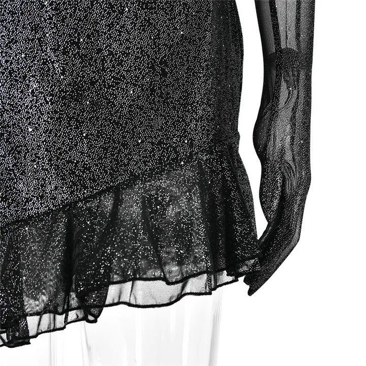 Sequin mini dress with ruffle design and matching gloves - Brooke