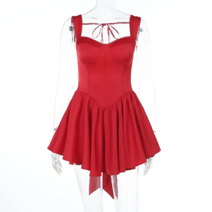 Mini A-Line Dress with Back Tie and Bow Detail - Demi