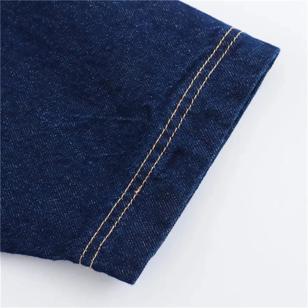 חליפת דנים שני חלקים מכנס חצאית מיני וחולצה בעיטור כיסים - ג'ול