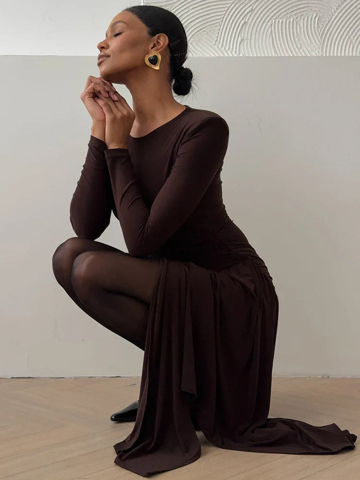 Ruched Mini Dress with Asymmetric Train Decoration - Kamryn