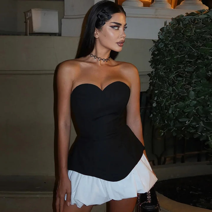 Strapless Mini Balloon Dress with Corset Design - Phoebe