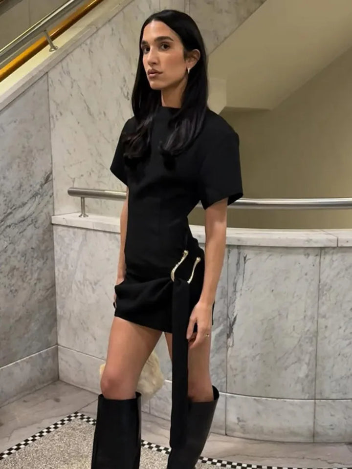 Mini dress with special design, buckle, and train decoration - Morgan