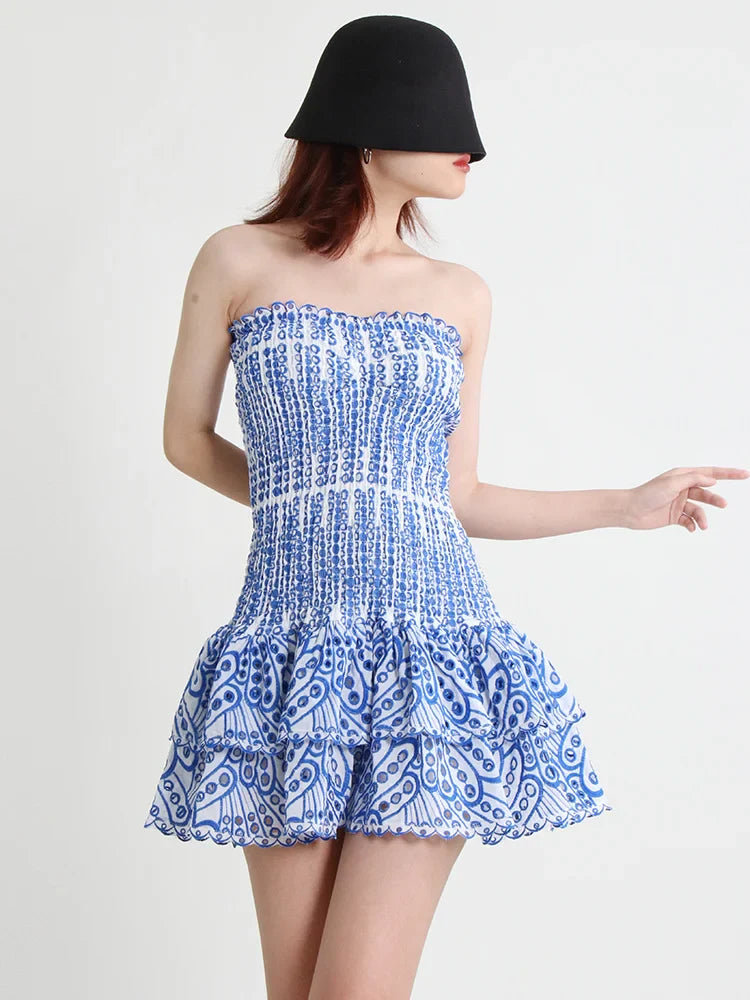 Strapless Mini Dress with Ruching and Ruffle - Diane